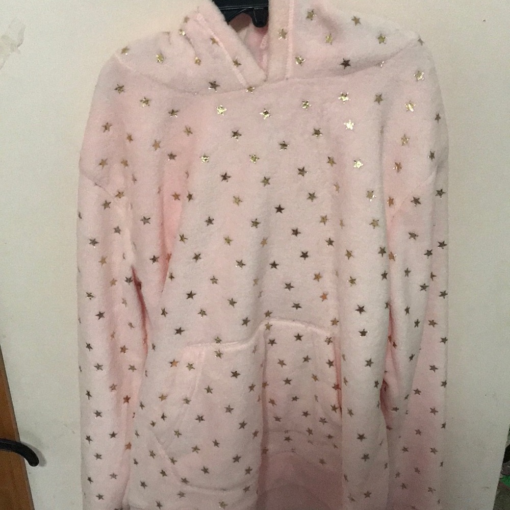 Pink Fuzzy Hoodie w/ Gold Stars